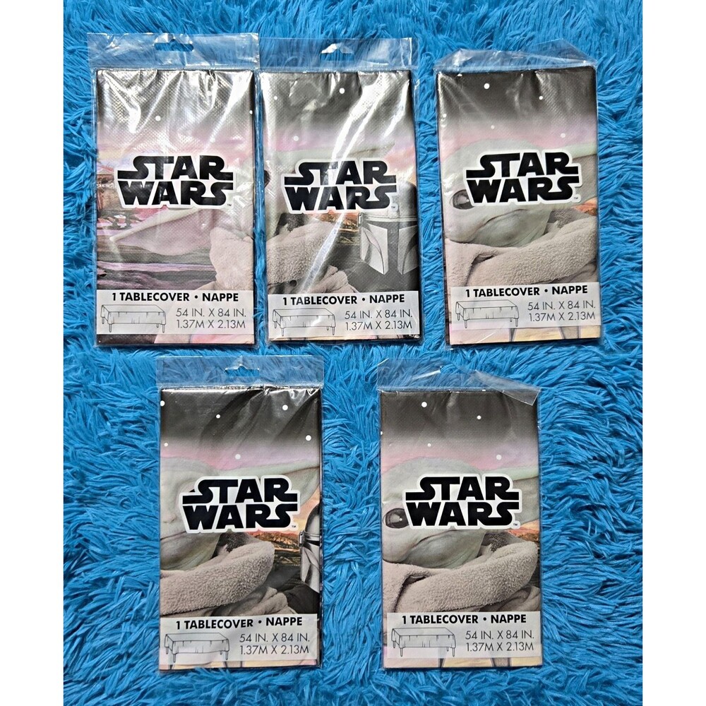 Lot of 5 Star Wars Mandalorian Plastic Disposable Tablecloths 84" x 54" Bundle